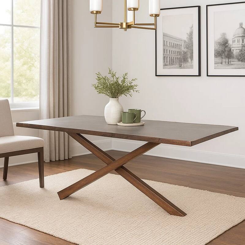 Vyva Dining Table, Triple Cut Live Edge, Walnut Brown Wood, 71 Inch
