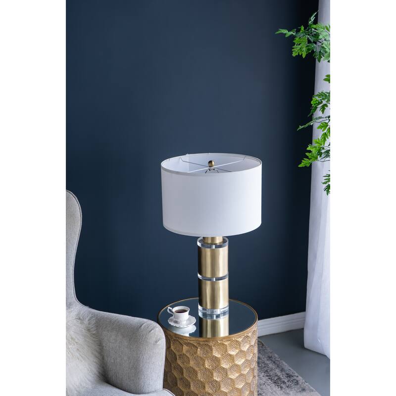 D15x25.5" Gold and White Cylinder Table Lamp with Drum Shade