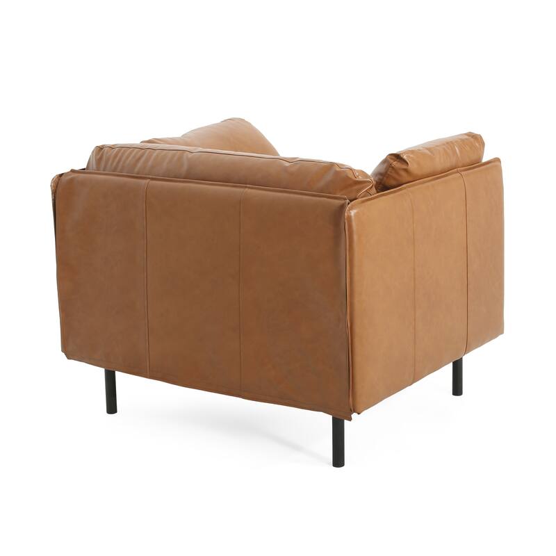 Brown 39.17" Upholstered Accent Chair with Metal Legs and Pillow - Brown