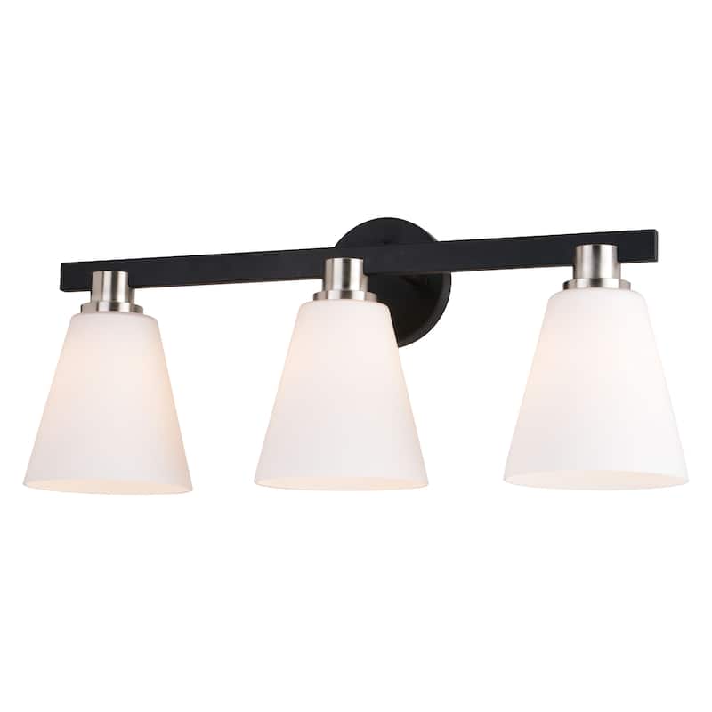 Vermont Matte Black and Nickel Bathroom Vanity Wall Sconce Light Fixture White Glass