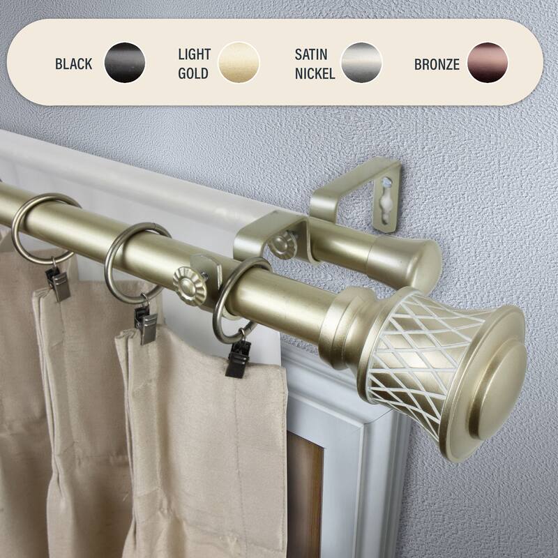 InStyleDesign Prisy 1 inch Diameter Adjustable Double Curtain Rod - 66 to 120 inches - Light Gold