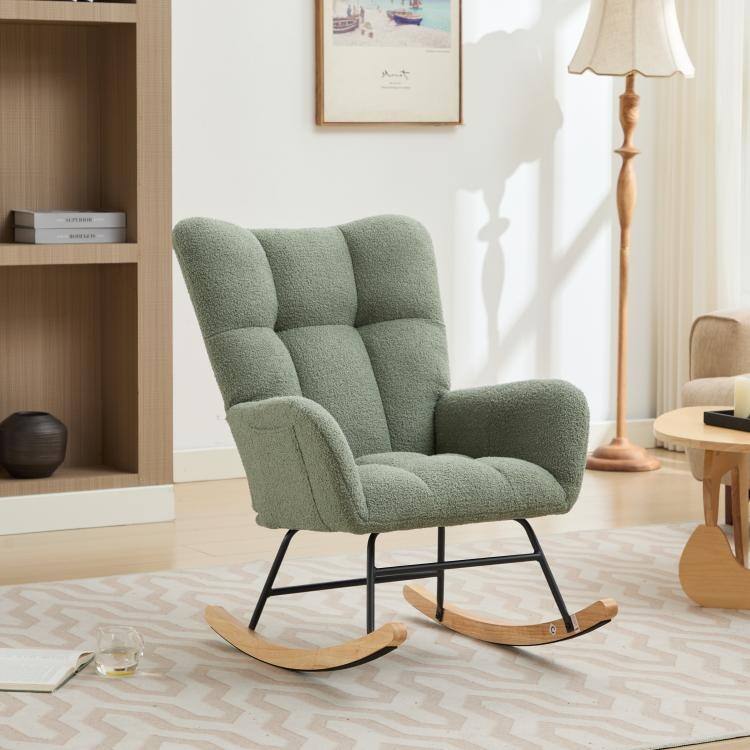 Modern Upholstered Glider Rocking Chair with Solid Wood Legs