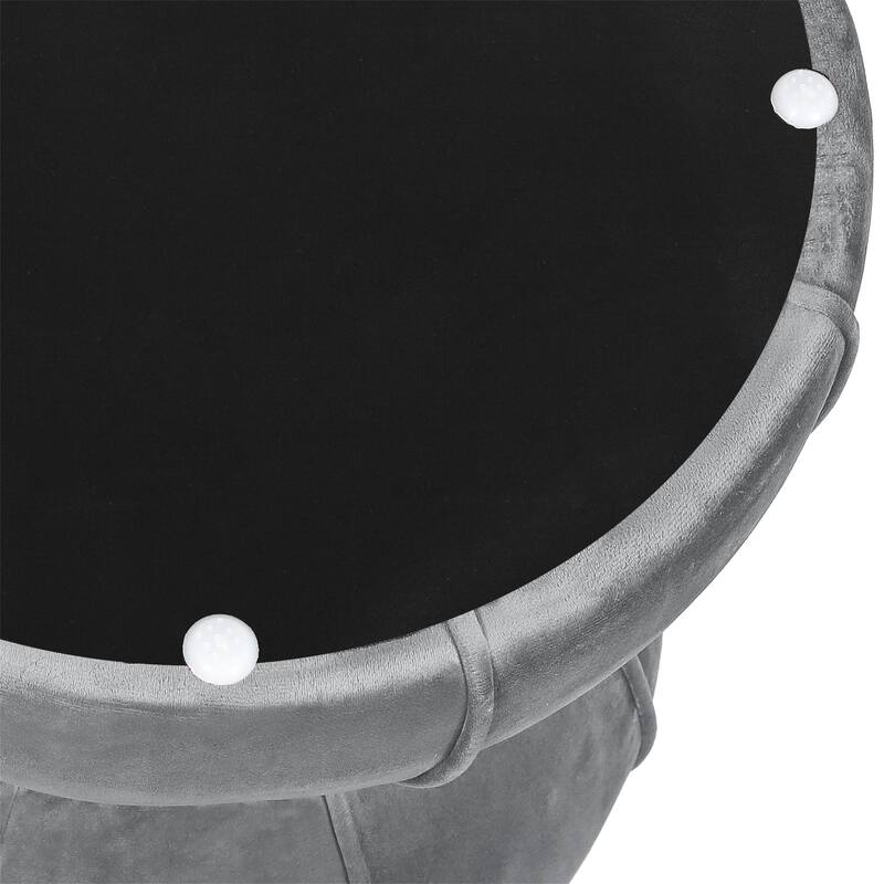 Adeco Modern Velvet Round Ottoman With Gold Metal Band