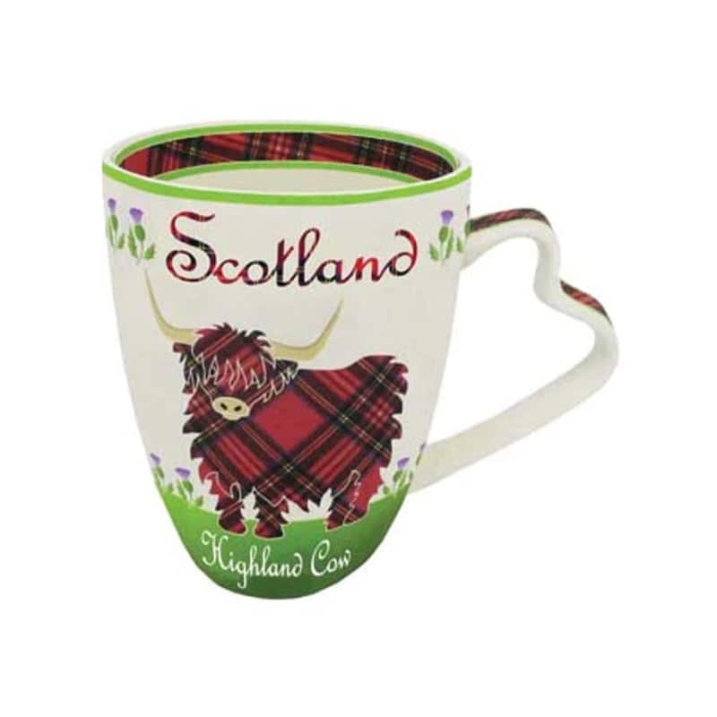 13oz Scottish Highland Cow Tartan Bone China Mug with Thistle Motifs Microwave and Dishwasher Safe - 1-Piece