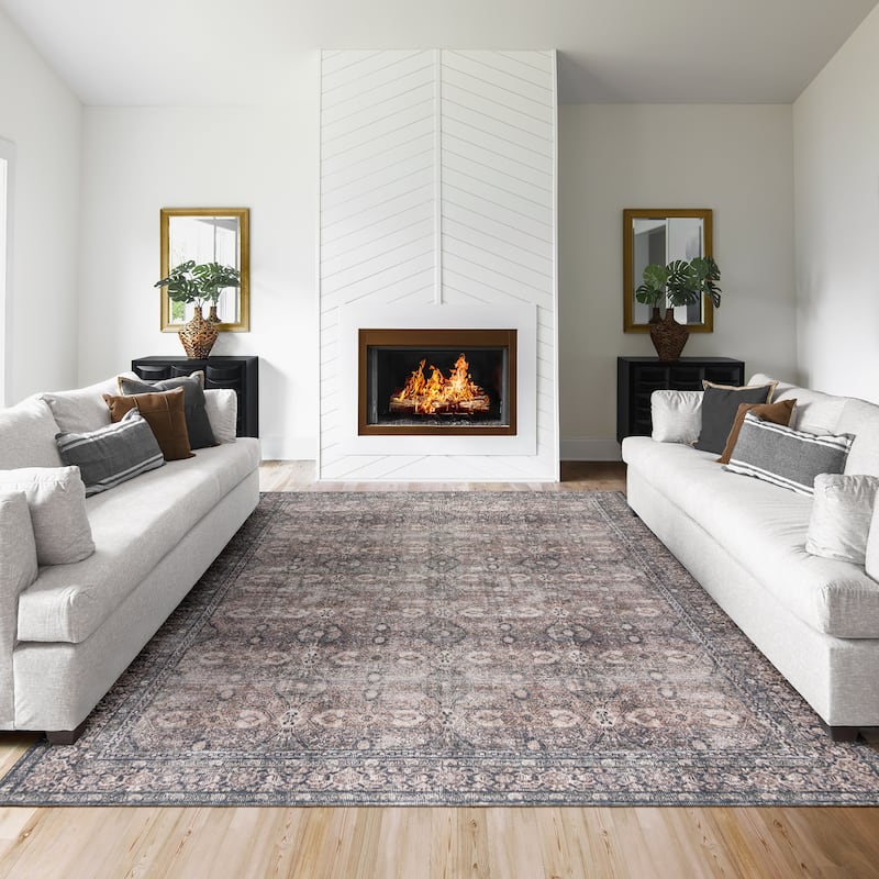 Thomasville Emporia Industrial Old World Chenille Machine Washable Non-Slip Flat Pile Area Rug Collection - Kellan Brown - 7'10"x10' - Rectangle
