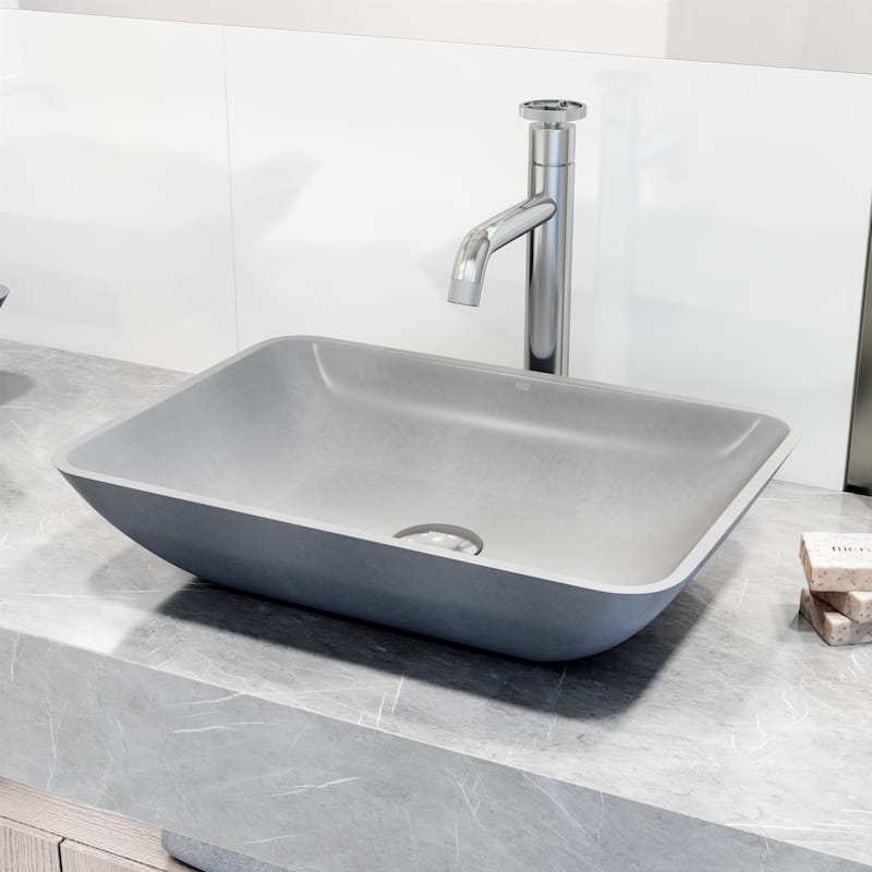 VIGO Duomo 18"L x 13"W Concrete Vessel Sink and Cass 12"H Faucet Set - Gray