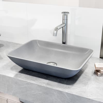 VIGO Duomo 18"L x 13"W Concrete Vessel Sink and Cass 12"H Faucet Set