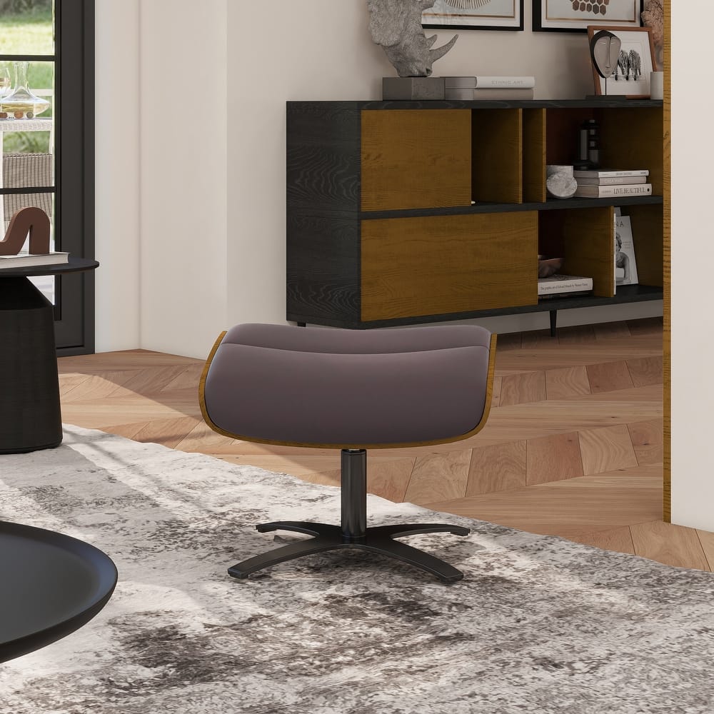 Jovan 20.5" Mid-Century Modern Genuine Leather Footstool Ottoman