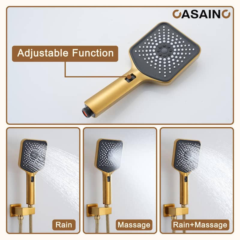 Luxury Thermostatic Shower System 3-Spray Patterns Ceiling Mount Fixed Shower Head and Handheld Spray with 6 Body Jets