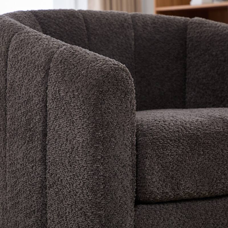 Chenille Upholstered Swivel Barrel Chair, Tufted Pumpkin-Shape Club Armchair, Lounge Reading Chair with Metal Base