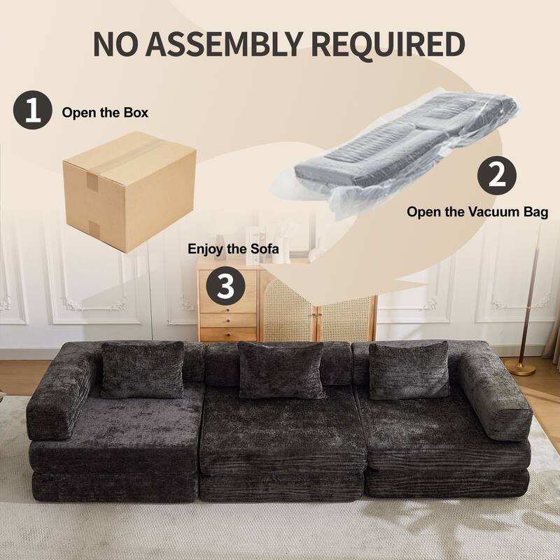 Free Combination Lazy Folding Sectional Sofa Chenille Modular Sleeper Sofa Bed Floor Standing Compression Mattress