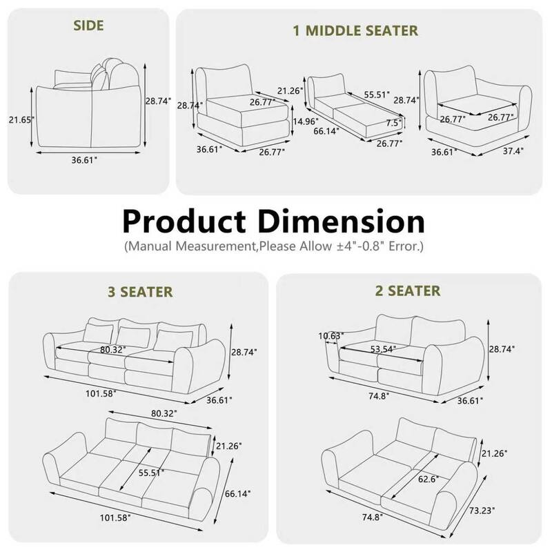 Modular Cloud Sofa, Convertible Folding Sofa Bed, 3-Seat Cushioned Sectional Couch for Living Room Bedroom