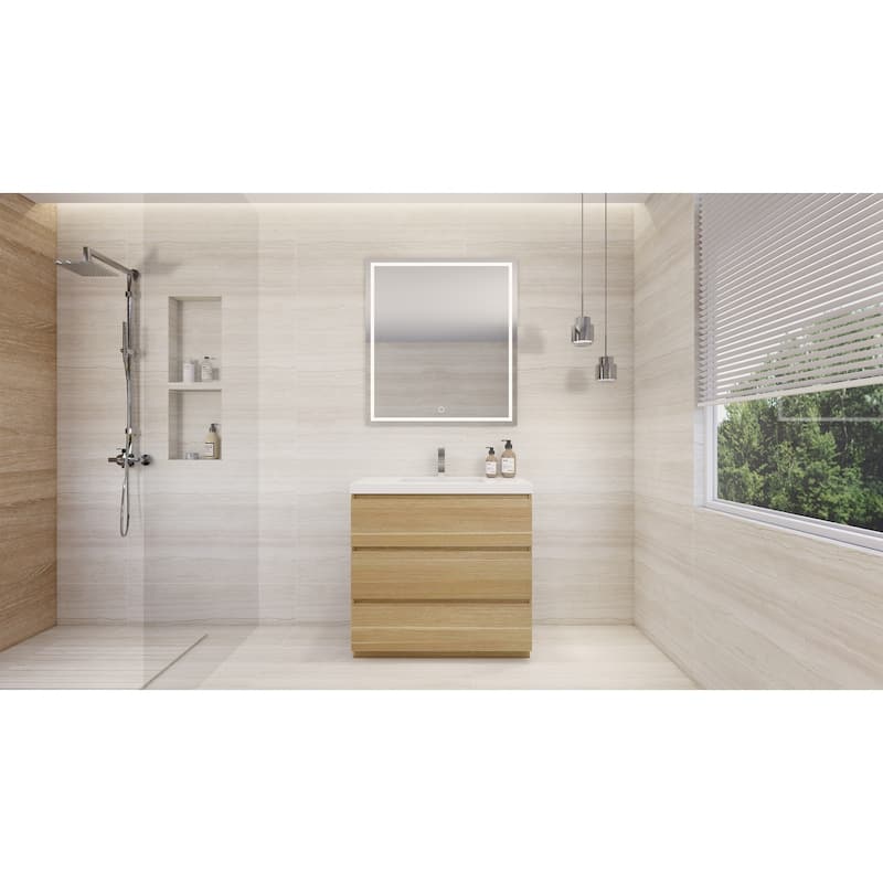 Angeles 42" freestanding bath vanity with single basin reinforced acrylic top - 42 - White Oak