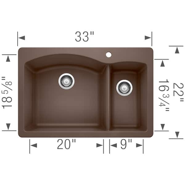Blanco Diamond 22-In X 33-In Double-Basin Multi-Mount Kitchen Sink - 22" x 33" x 9.5" - 22" x 33" x 9.5"