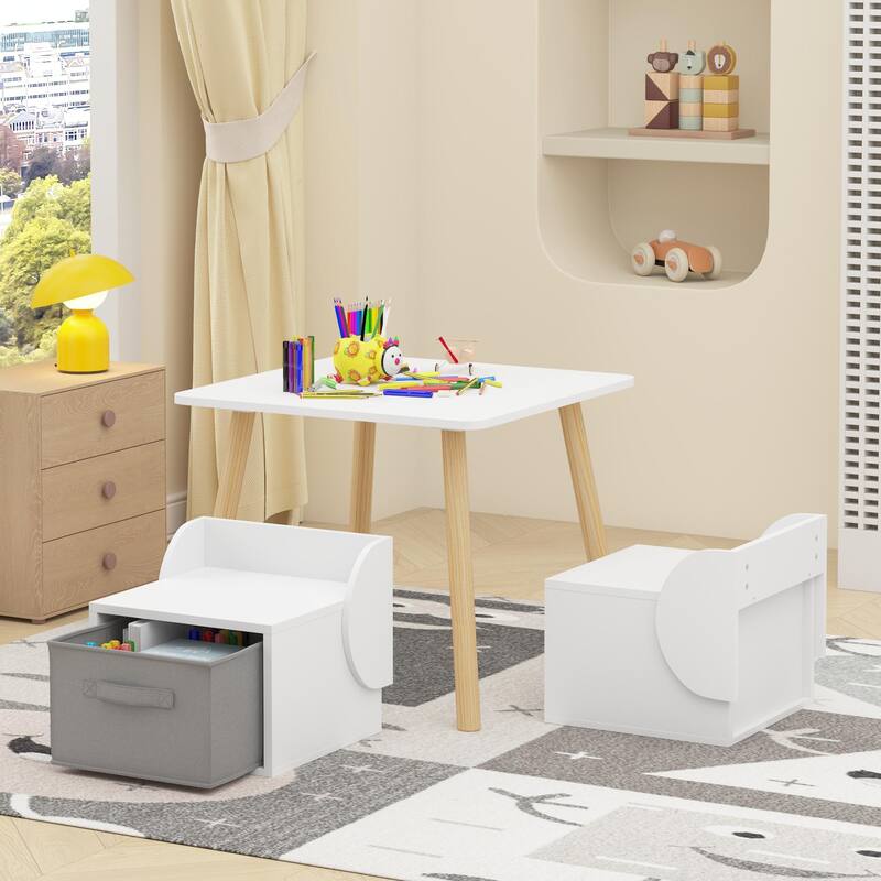 Kids Table and 2 Chair Set with Storage Bins, 3-Piece Toddler Activity Play Table for Arts & Crafts, Reading, Drawing