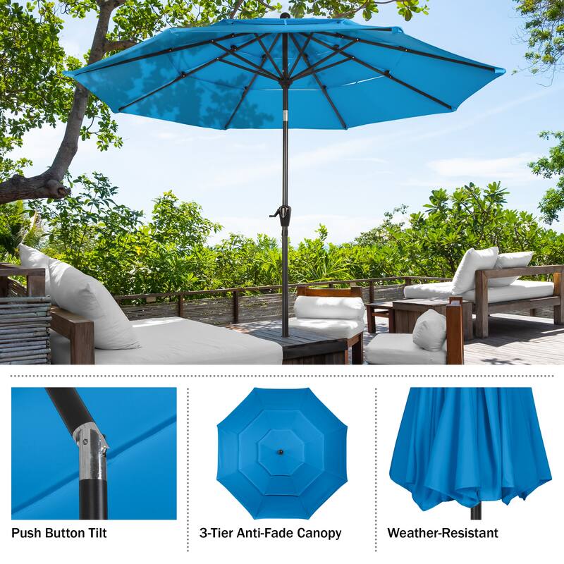 10 ft Patio Umbrella, 3-Tiered Sunshade with Push Button Tilt and Easy-Open Crank, Outdoor Umbrella for Deck, Yard