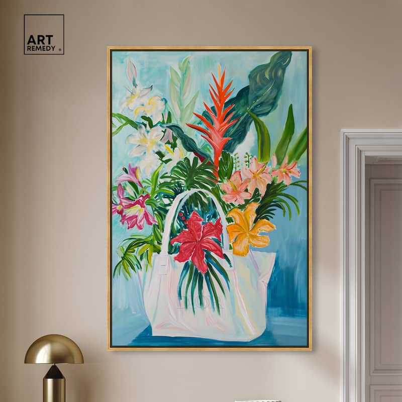 Art Remedy Tropical Flower Bag Framed Flowers In Vase Paintings