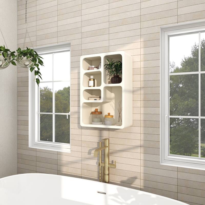 Wooden 5 Shelf Geometric Room Wall Shelf with Block Shapes - Black or Cream