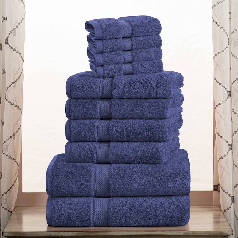 Superior Egyptian Cotton Pile Heavyweight 10-Piece Towel Set - Navy Blue