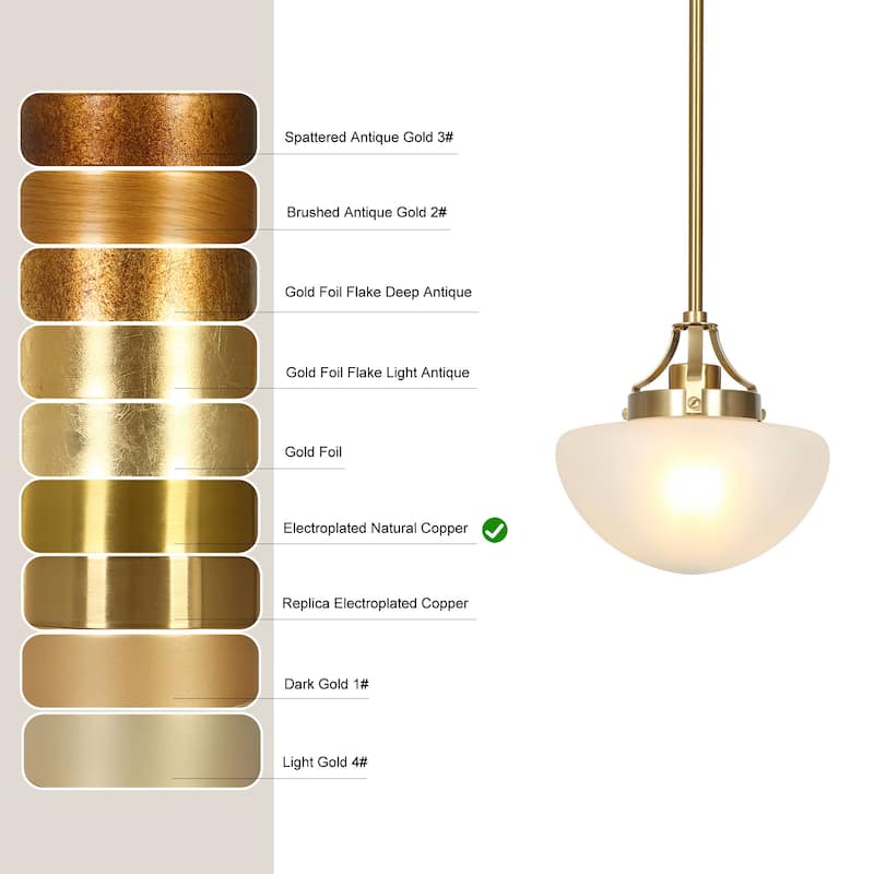 Modern Gold 1-Light Schoolhouse Pendant Light with Frosted Glass for Kitchen Island - Electroplated Dark Gold - Dia.9.1"xH9.1"