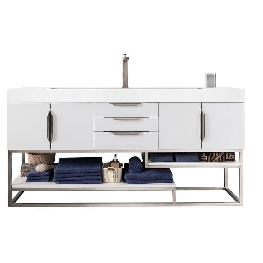 James Martin Vanities Columbia 72" Single Vanity, Glossy White with Brushed Nickel Hardware
