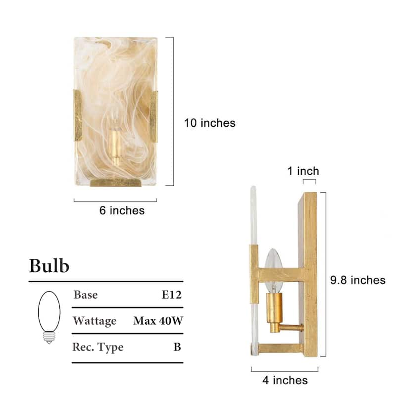 Modern Gold 1-Light White Smoke Glass Wall Sconce Lamp Flush Mount Bathroom Lighting - 6 " L