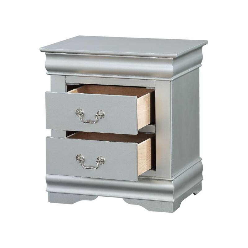 Wooden Nightstand with 2 Drawers - Silver Grey