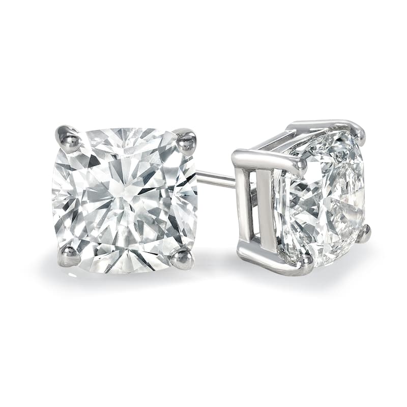 Auriya Lab Grown Cushion 4-Prong Diamond Stud Earrings 2.00 to 10.00 ct. tw. Push-Back (D-E VVS)