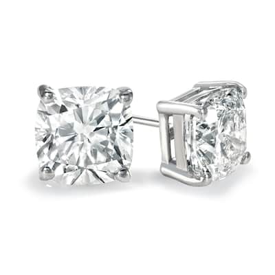 Auriya Lab Grown Cushion 4-Prong Diamond Stud Earrings 2.00 to 10.00 ct. tw. Push-Back (D-E VVS)
