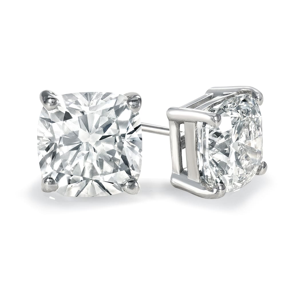 Auriya Lab Grown Cushion 4-Prong Diamond Stud Earrings 2.00 to 10.00 ct. tw. Push-Back (D-E VVS)