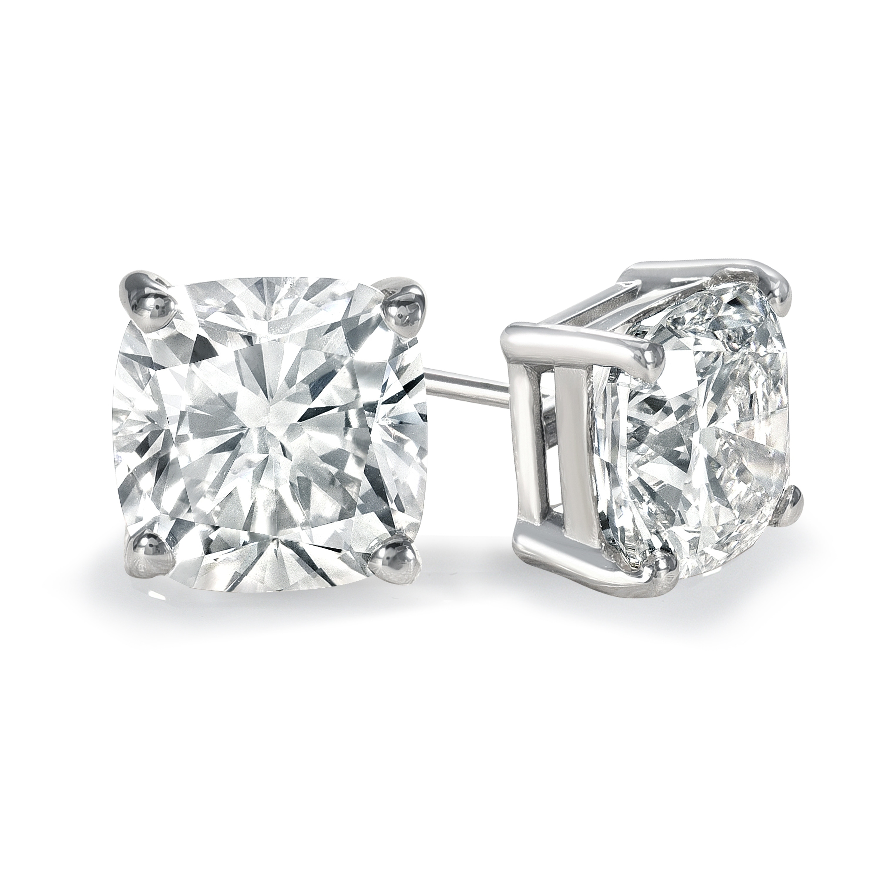 Auriya Lab Grown Cushion 4-Prong Diamond Stud Earrings 2.00 to 10.00 ct. tw. Push-Back (D-E VVS)