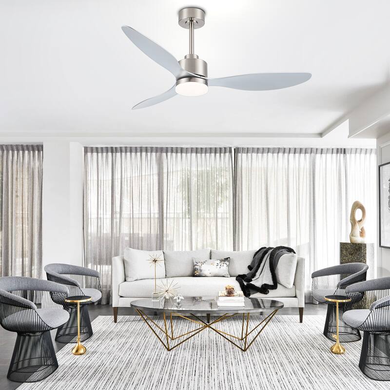 52 Inch Brushed Nickel LED Ceiling Fan with Lights and Remote(3-Blade)