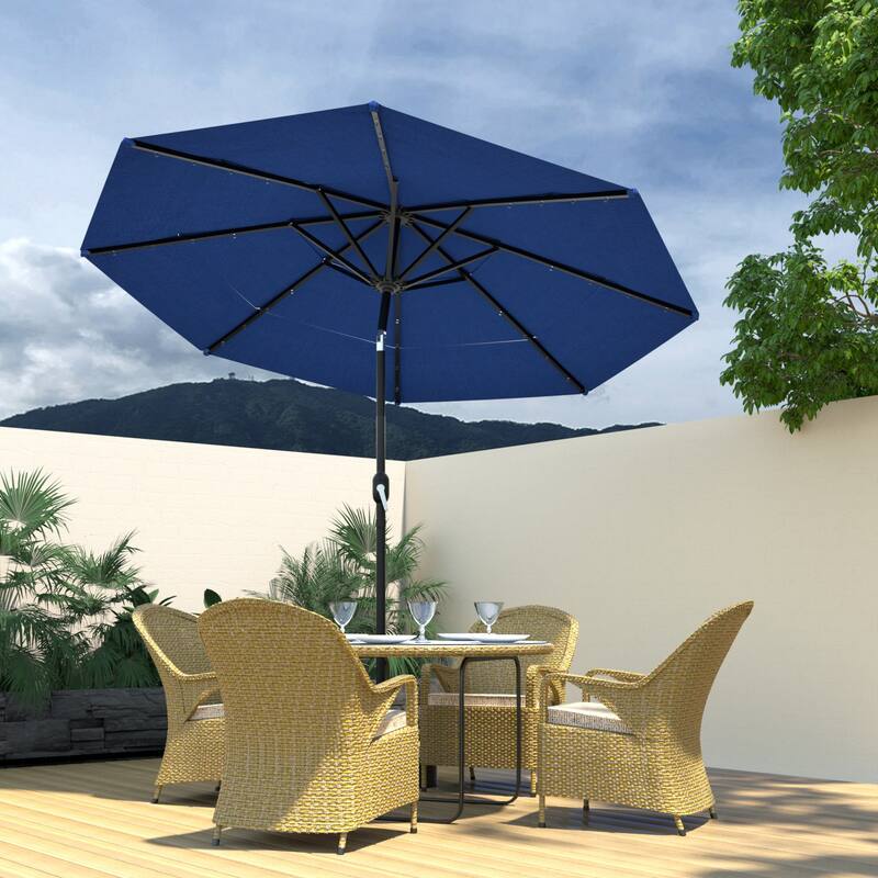 COSIEST Outdoor 11ft 3 Tiers Market Patio Umbrella with Solar LED lights