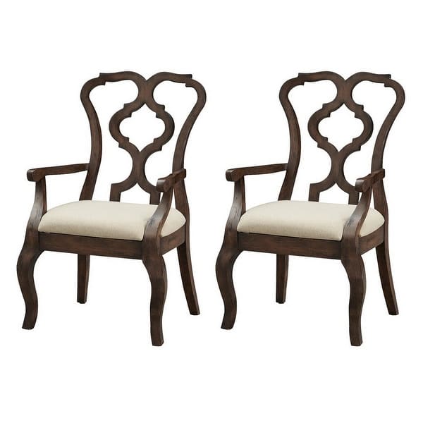 slide 2 of 5, Somette Chateau lighter to darker Brown tones Upholstered Dining Arm Chairs - Set of 2