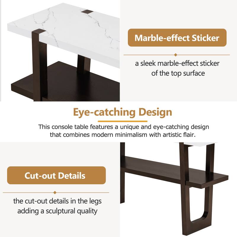 Elegant Console Table with Marble-Effect Top and Versatile Storage Solutions for Entryway and Living Room
