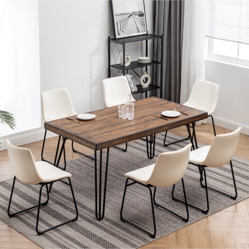 Roundhill Furniture Aryven Industrial 7-Piece Dining Set - White