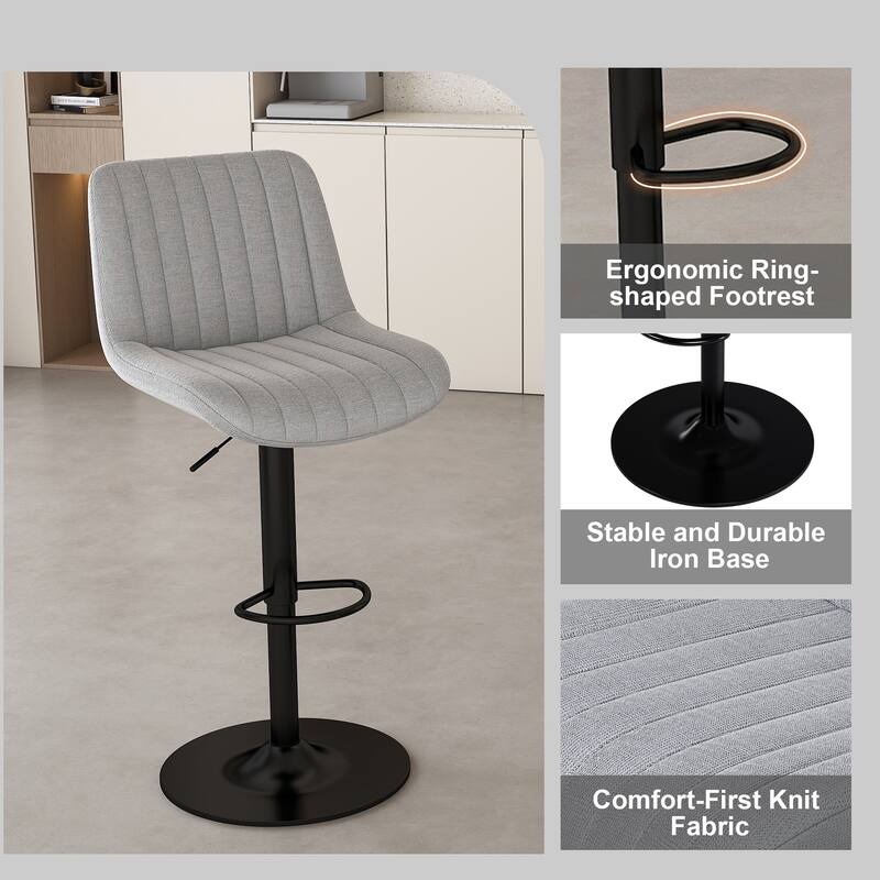 Swivel Bar Stools with Adjustable Height (35.03-43.7 Inches), Backrest, and Soft Knit Fabric - Bar Counter(Set of 2)