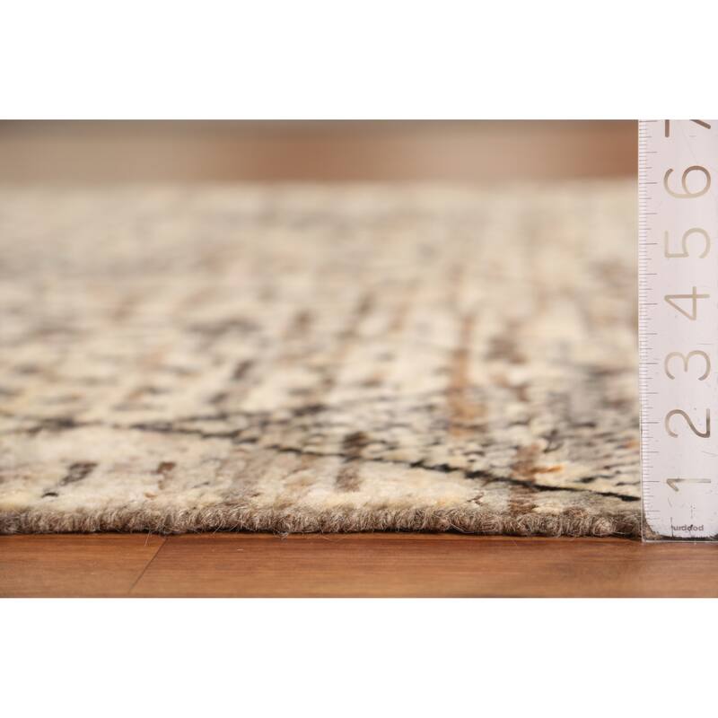 Geometric / Modern Moroccan Oriental Rug Handmade Beige Wool Carpet - 6'1" x 7'7"