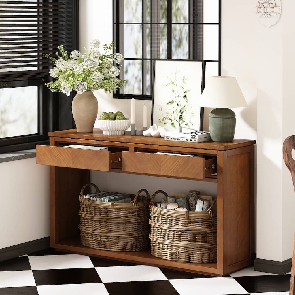 55" Rustic Wooden Entryway Console Table(Honey)