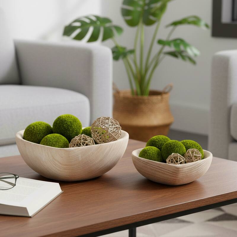 Sagebrook Home Handcrafted Paulownia Wood Decorative Bowls, Heart-Shaped Nesting Design, Set of 2 - 10" x 10" x 3"