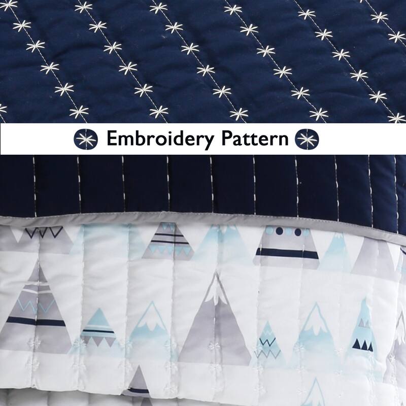 Cozy Line Stripe Summit Blues Snowy Mountains Polyester Quilt Bedding Set