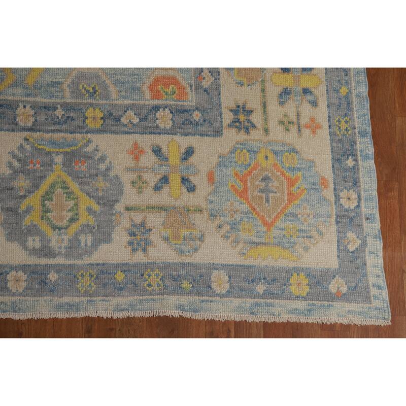 Hand Knotted Oriental 100% Wool Carpet Transitional All-Over Navy Blue & Blues Oushak Area Rug - 11' 4'' X 8' 1''