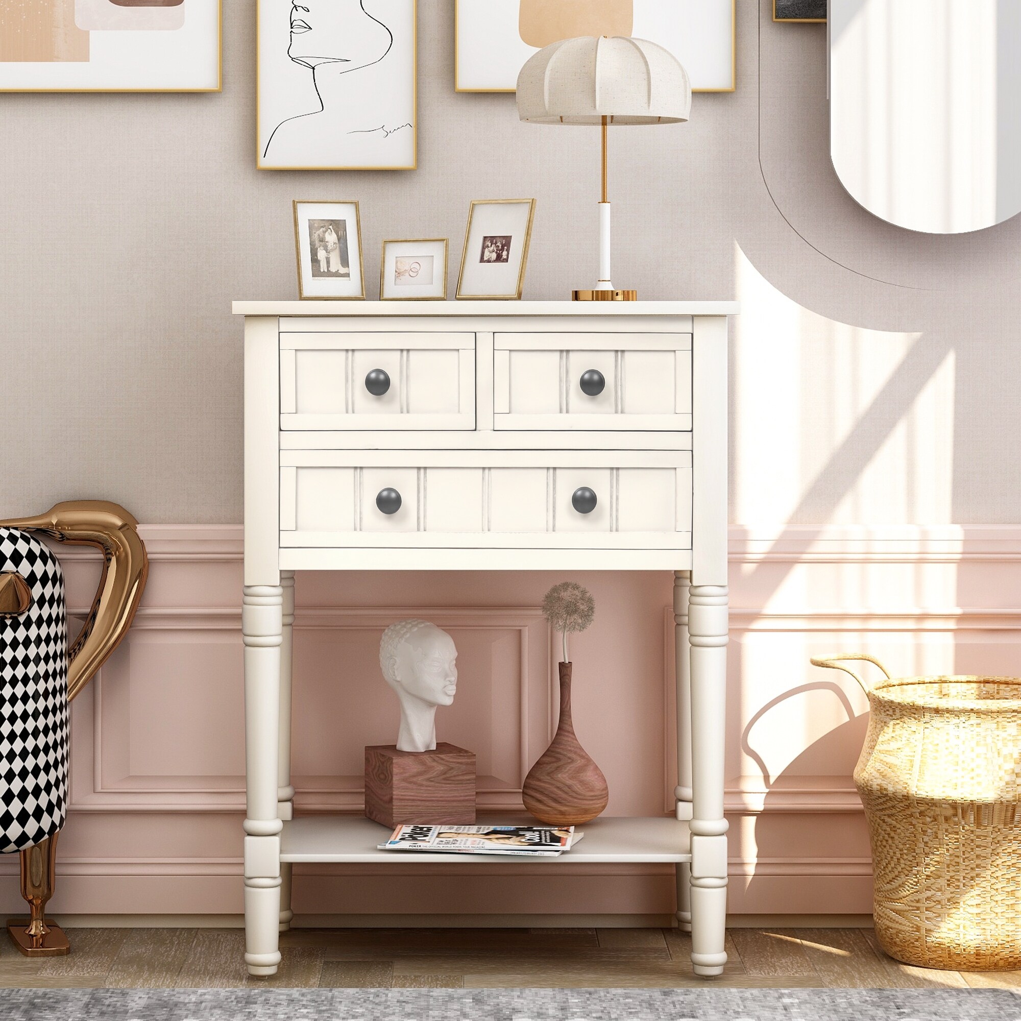 Narrow sofa table with cheap drawers