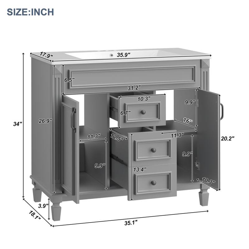 2 Drawers Bathroom Vanity with Top Sink