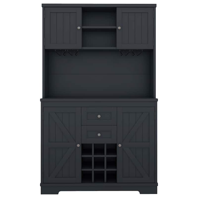 Coffee Bar Cabinet with Drawers, Freestanding Kitchen Pantry with Shelves and Cabinets, Buffet Cabinet with Glass Racks