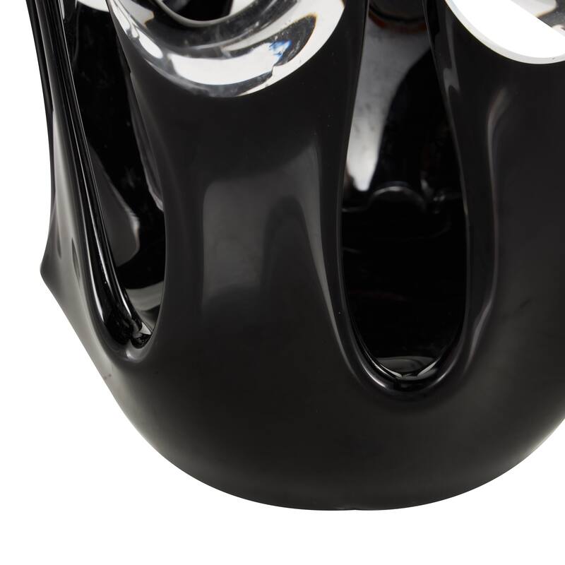 Glass Abstract Ombre Vase with Wavy Oval Cutouts - Blue or Black - Roche River Decor