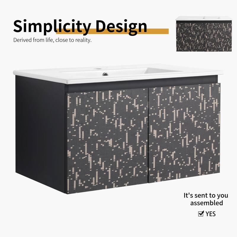 Bathroom Vanity With Sink In 24/30 Inch, Floating Bathroom Vanity with Soft Close Door