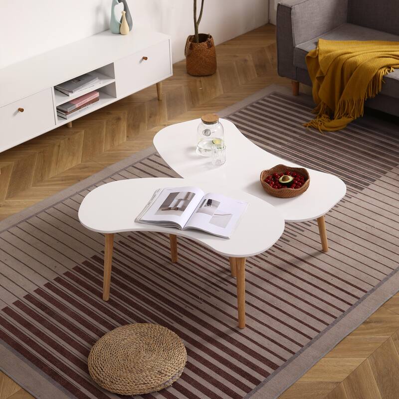 Nut Shape Coffee Table with Solid Wood Legs