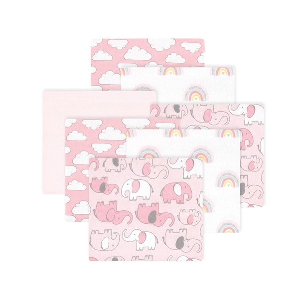 slide 1 of 1, Little Treasure Hudson Baby Girls Cotton Poly Flannel Receiving Blankets Multipack, Pink New Elephant, 30x30 inches 30x30 inches - Pink New Elephant