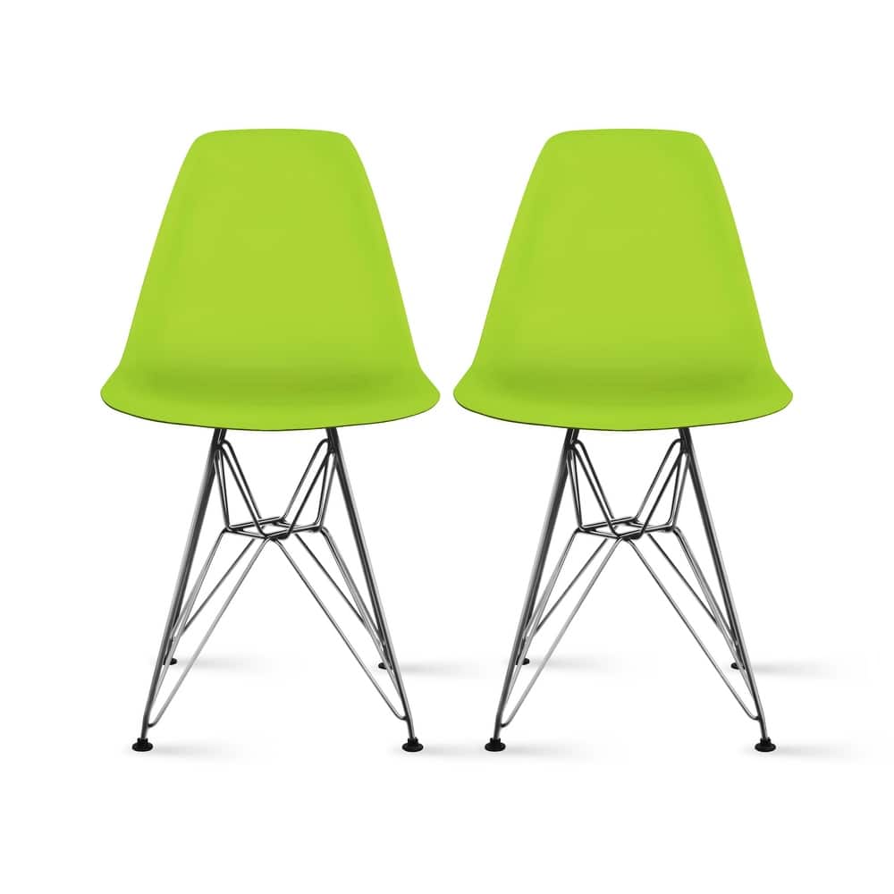 Set of 2 Modern Colorful DSW-Style Armless Dining Chairs – UV‑Resistant Molded Plastic Shells on Chrome Eiffel Legs for Kitchen